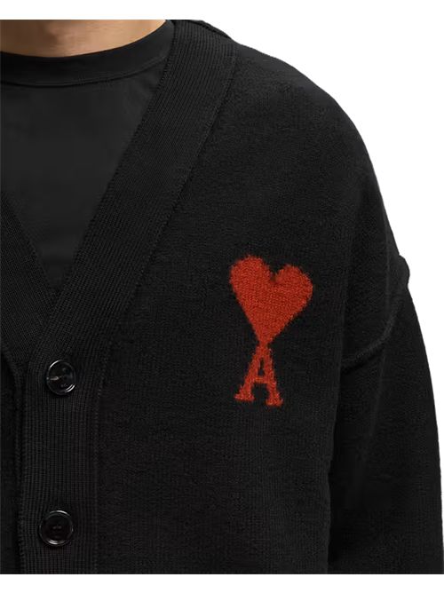 Cardigan Ami de Cœur in lana nera Ami Paris | UKC367.018009 BLACK/RED